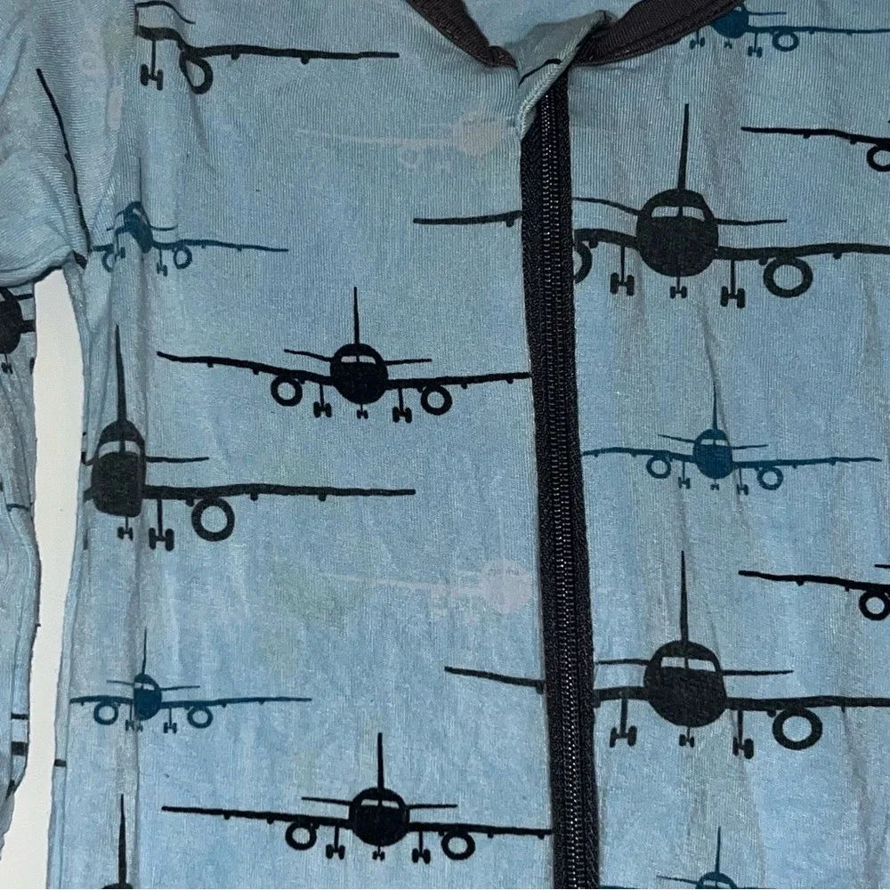 KicKee Pants Airplane Print Footie Pajamas Blue Bamboo Viscose 9-12 Months